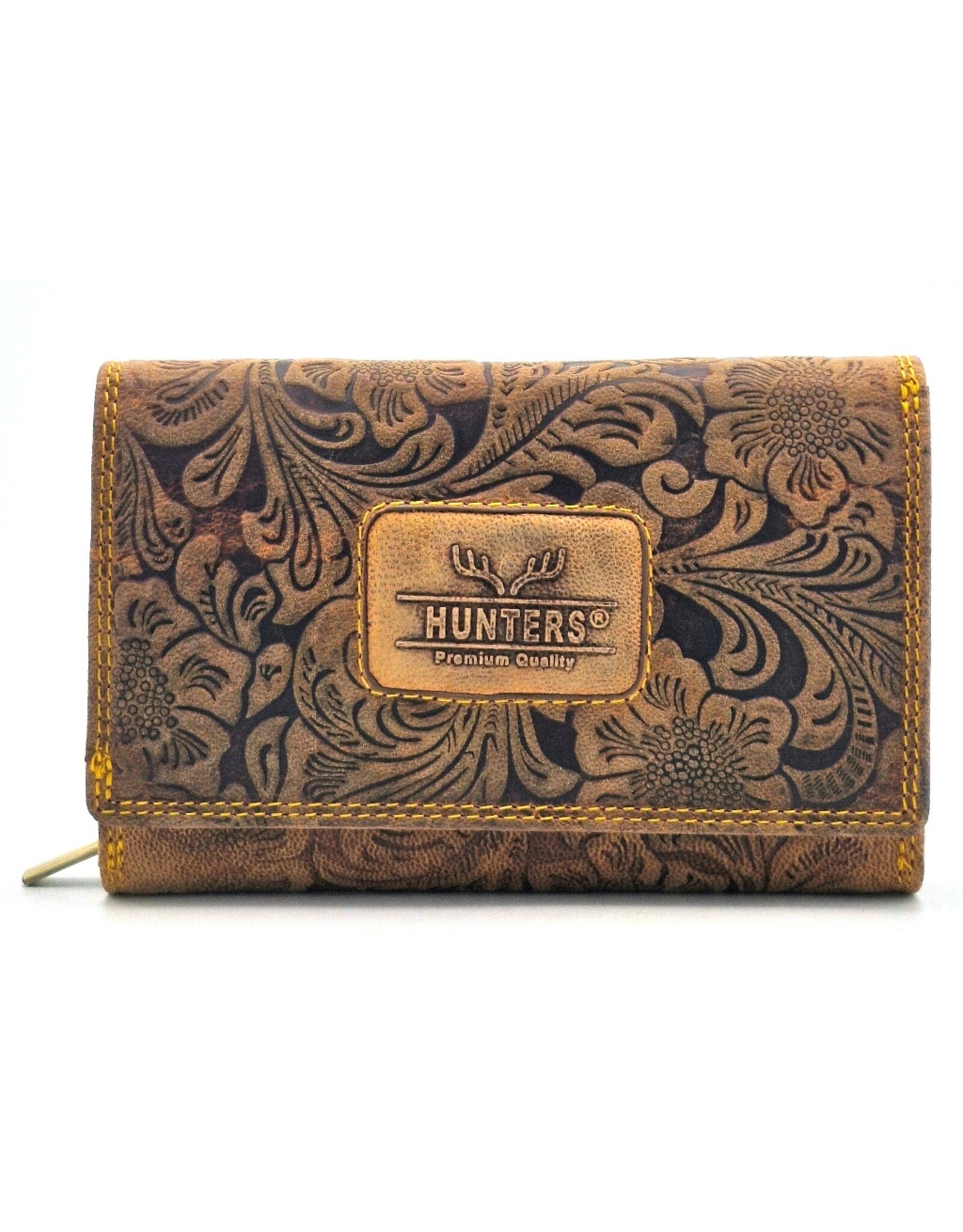 Hunters Leather Wallets - Hunters Wallet Embossed Flowers D.Tan medium