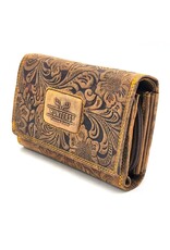 Hunters Leather Wallets - Hunters Wallet Embossed Flowers D.Tan medium