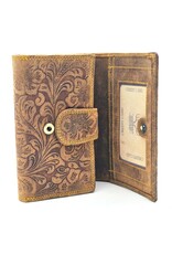 Hunters Leather Wallets - Hunters Wallet Embossed Flowers D.Tan medium