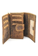 Hunters Leren Portemonnees - Hunters Portemonnee Bloemen Reliëf D.Tan medium