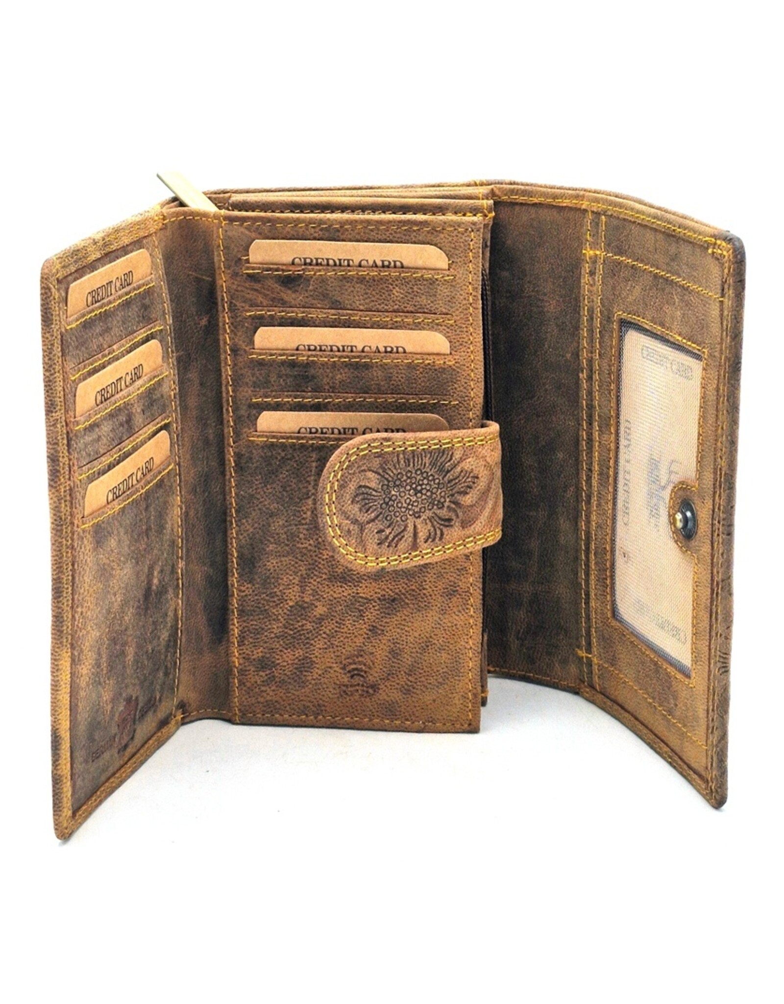 Hunters Leather Wallets - Hunters Wallet Embossed Flowers D.Tan medium