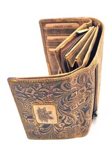 Hunters Leather Wallets - Hunters Wallet Embossed Flowers D.Tan medium