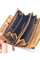 Hunters Leather Wallets - Hunters Wallet Embossed Flowers D.Tan medium