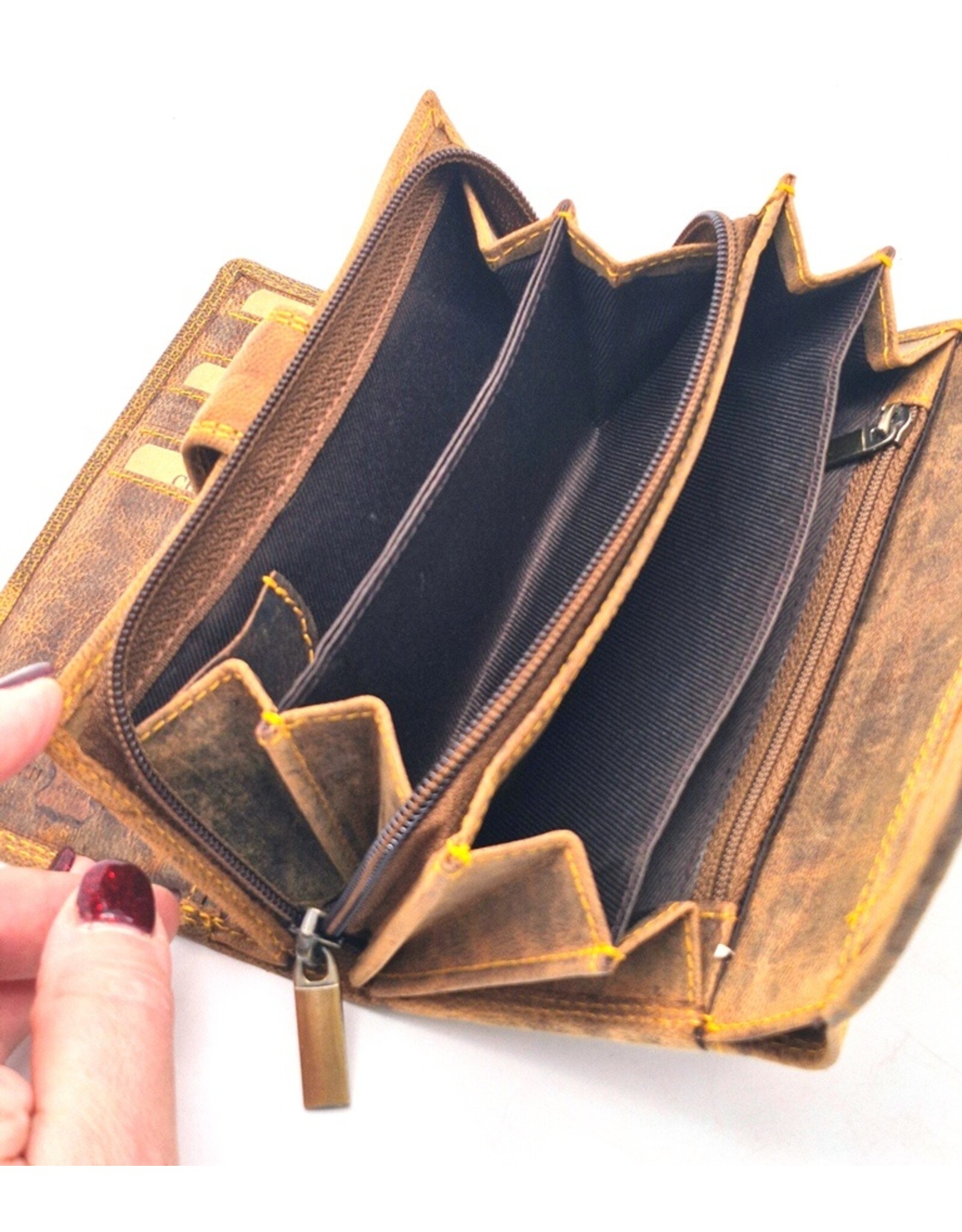 Hunters Leather Wallets - Hunters Wallet Embossed Flowers D.Tan medium