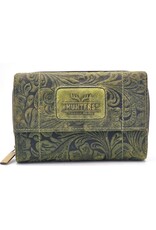 Hunters Leather Wallets - Hunters Wallet Embossed Flowers  green medium