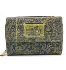 Hunters Hunters Portemonnee Bloemen Reliëf groen medium