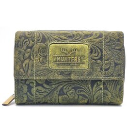 Hunters Hunters Portemonnee Bloemen Reliëf groen medium