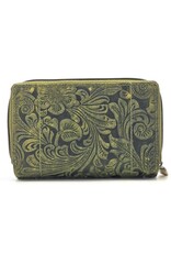 Hunters Leather Wallets - Hunters Wallet Embossed Flowers  green medium