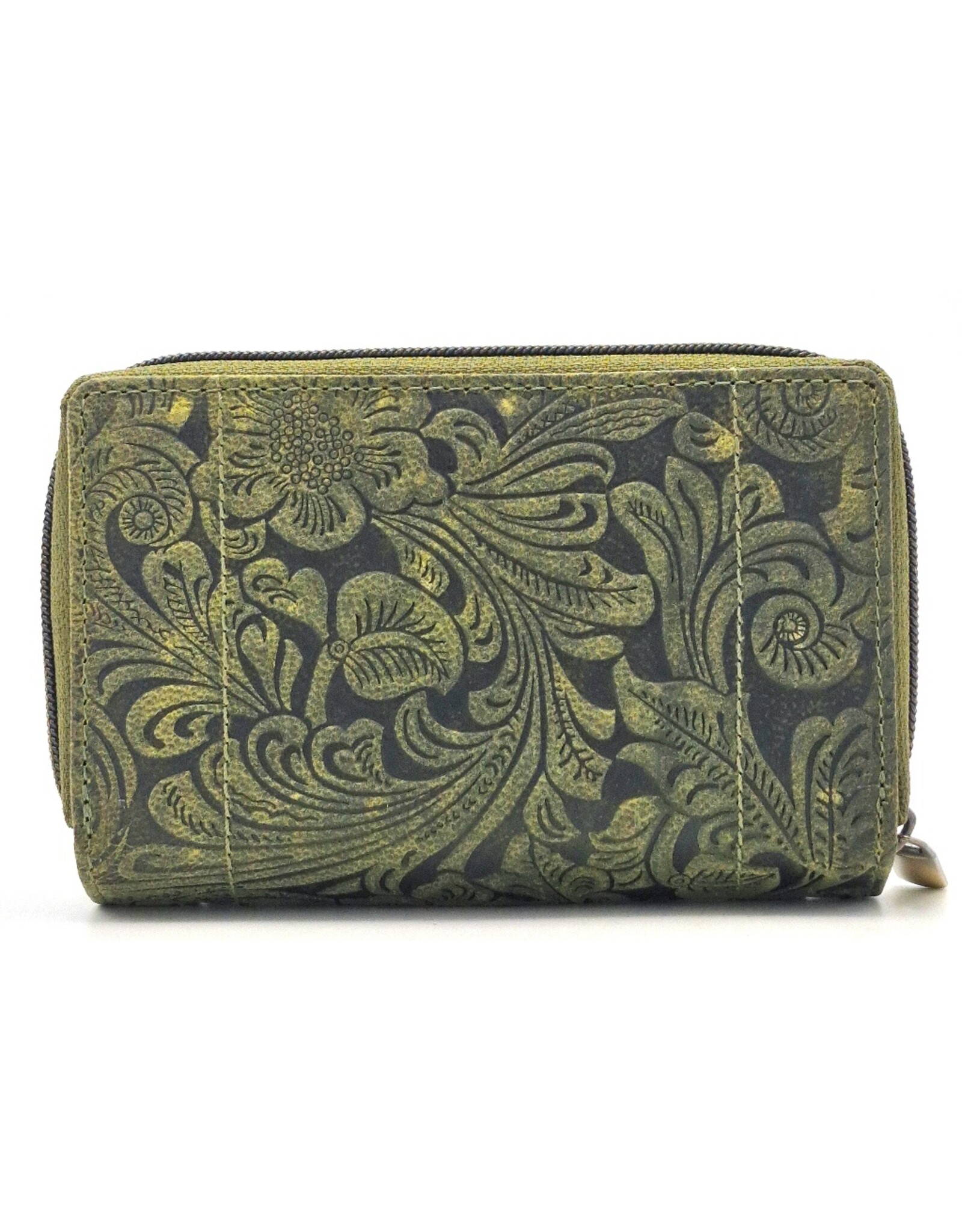 Hunters Leather Wallets - Hunters Wallet Embossed Flowers  green medium