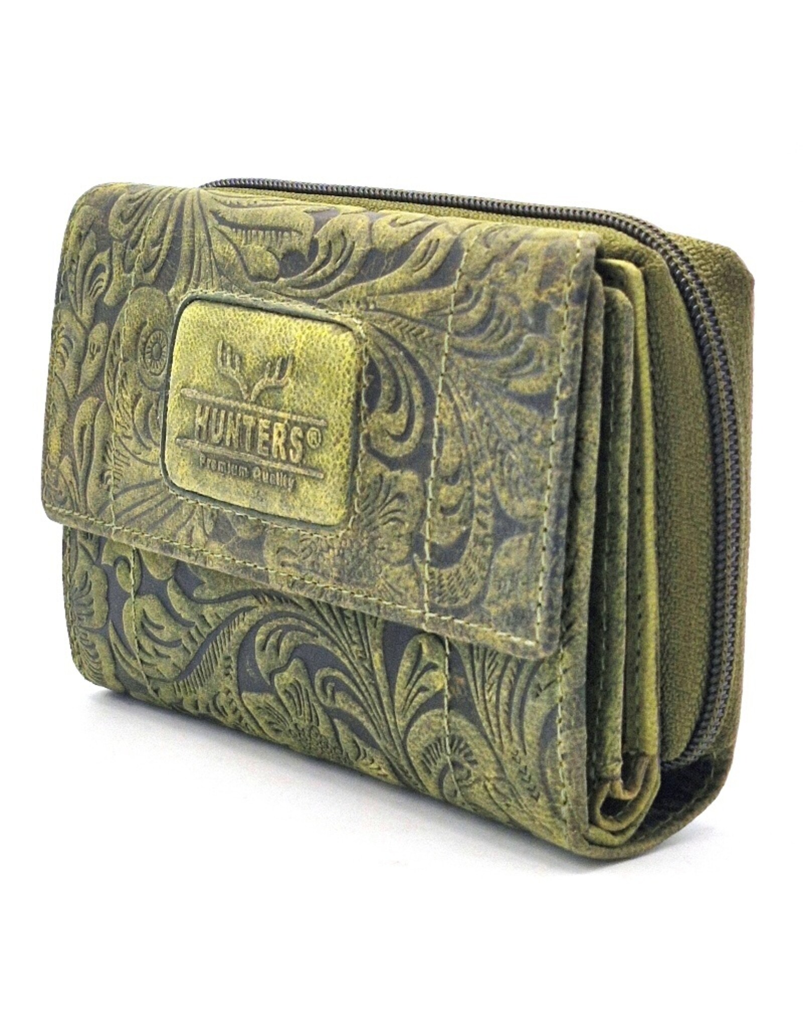 Hunters Leather Wallets - Hunters Wallet Embossed Flowers  green medium