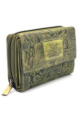 Hunters Leather Wallets - Hunters Wallet Embossed Flowers  green medium