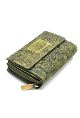 Hunters Leren Portemonnees - Hunters Portemonnee Bloemen Reliëf groen medium