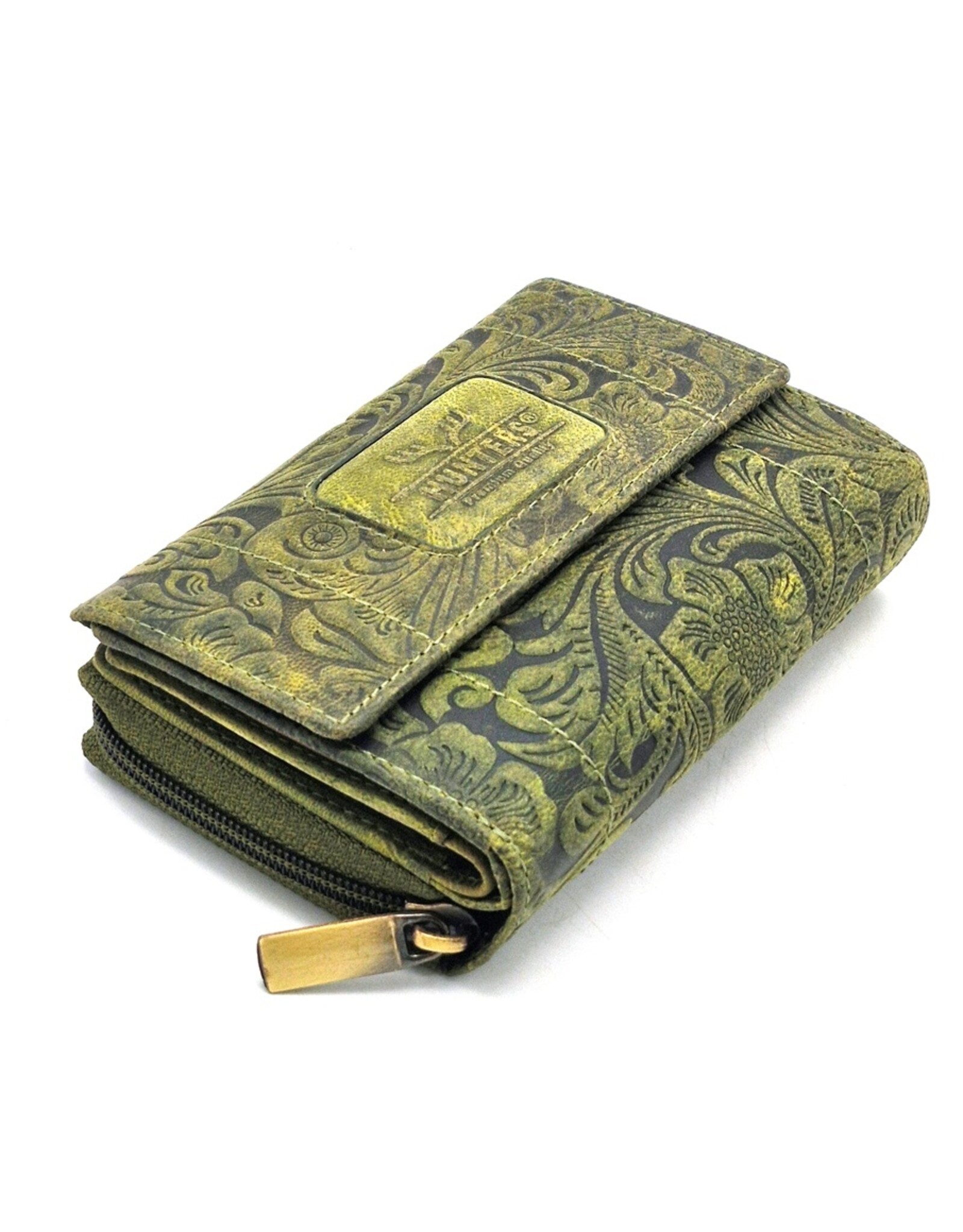 Hunters Leather Wallets - Hunters Wallet Embossed Flowers  green medium