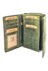 Hunters Leren Portemonnees - Hunters Portemonnee Bloemen Reliëf groen medium