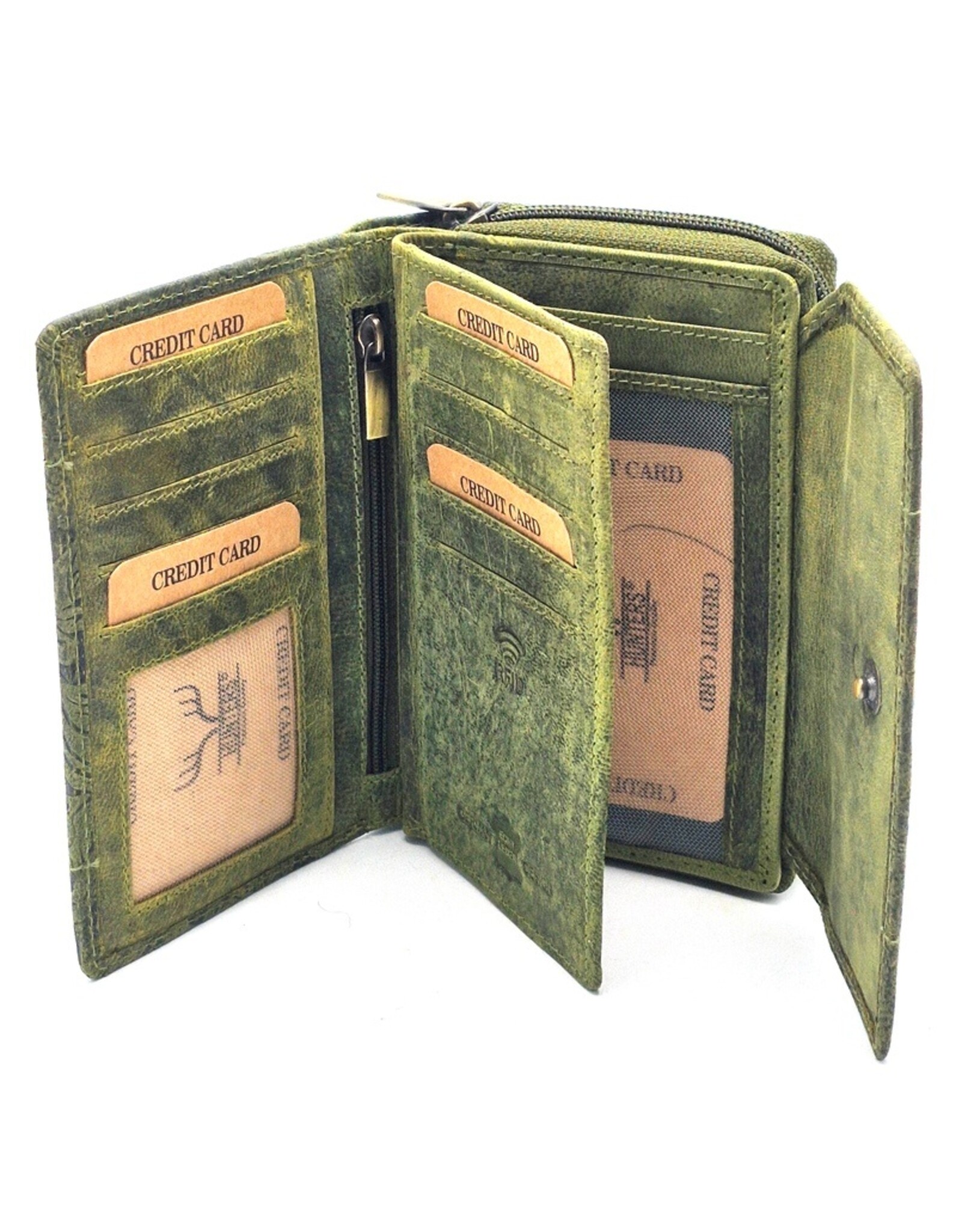 Hunters Leather Wallets - Hunters Wallet Embossed Flowers  green medium