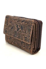 Hunters Leather Wallets - Hunters Wallet Embossed Flowers D.Brown