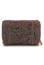 Hunters Leather Wallets - Hunters Wallet Embossed Flowers D.Brown