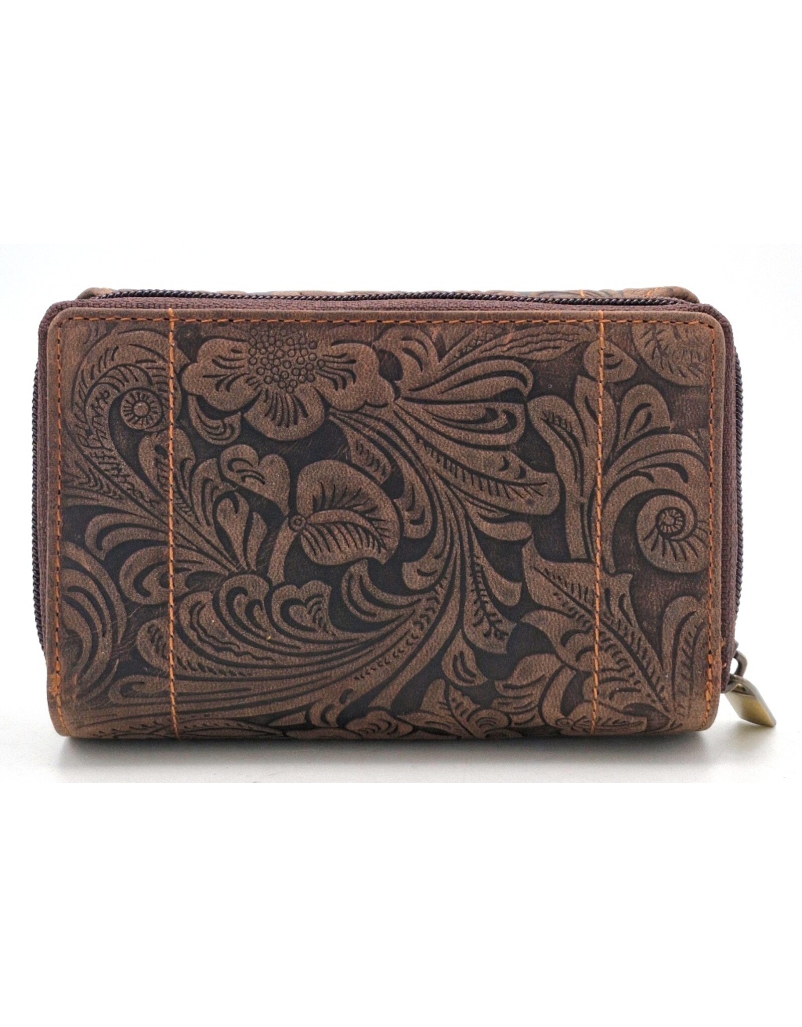 Hunters Leather Wallets - Hunters Wallet Embossed Flowers D.Brown