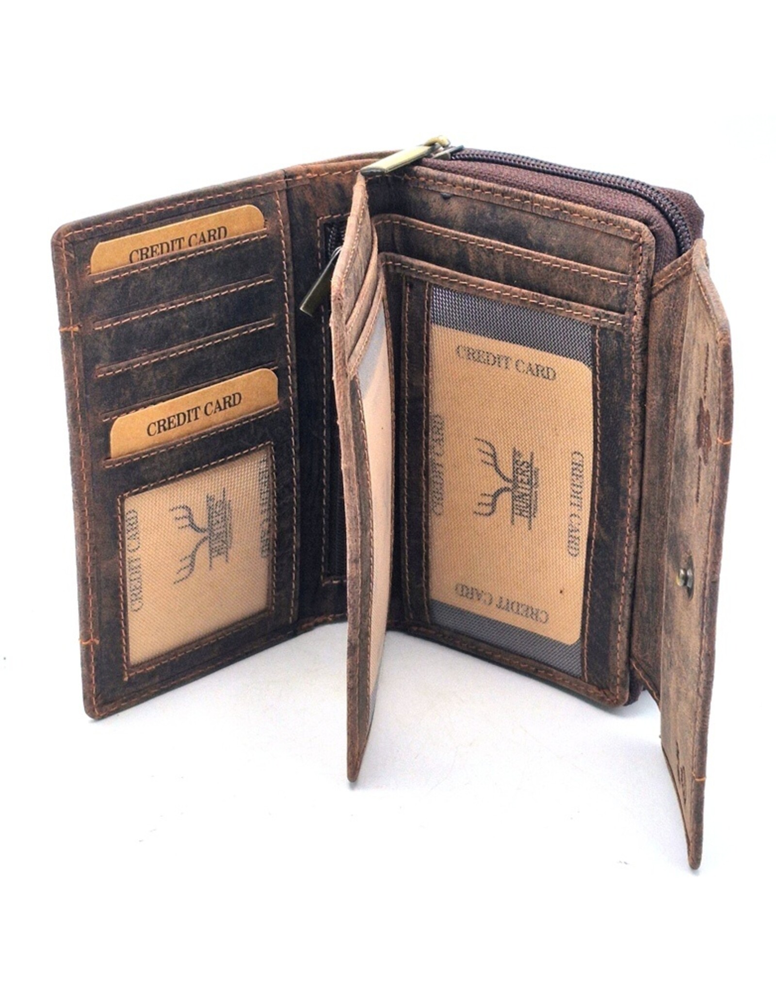 Hunters Leather Wallets - Hunters Wallet Embossed Flowers D.Brown