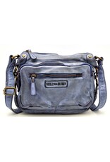 HillBurry Leren tassen - HillBurry Schoudertas Gewassen Leer grijsblauw