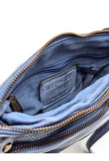 HillBurry Leren tassen - HillBurry Schoudertas Gewassen Leer grijsblauw