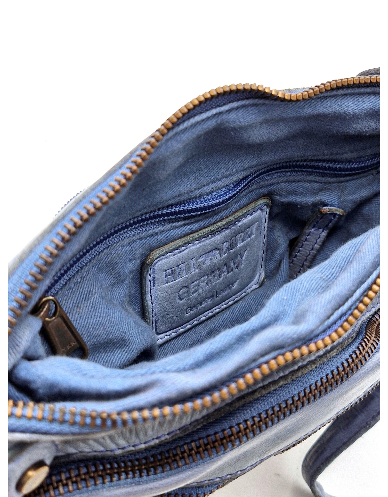 HillBurry Leren tassen - HillBurry Schoudertas Gewassen Leer grijsblauw