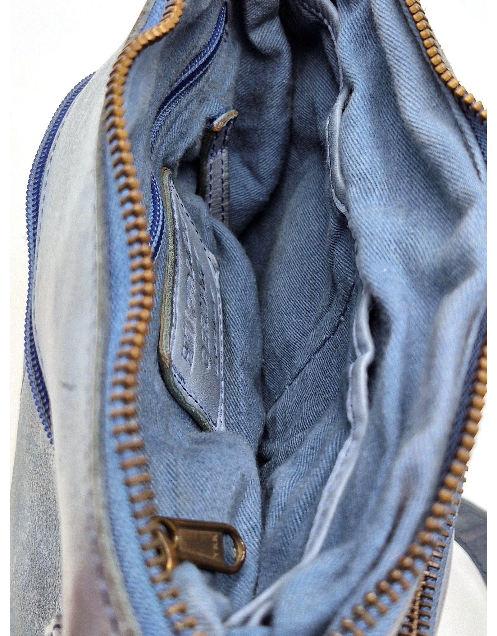 HillBurry Leren tassen - HillBurry Schoudertas Gewassen Leer grijsblauw