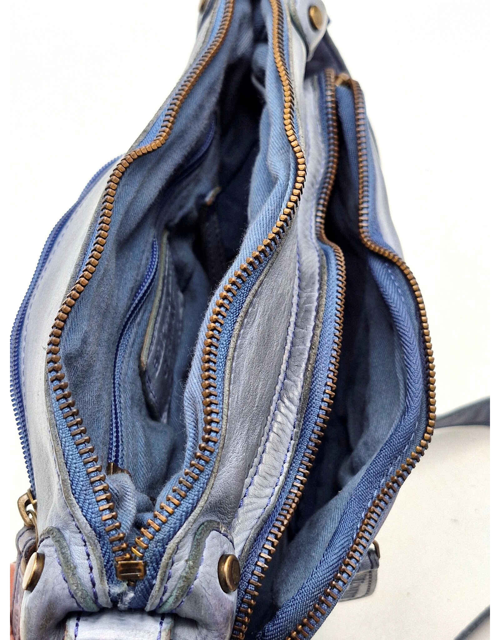 HillBurry Leather bags - HillBurry Shoulder bag Washed Leather Kangaroo Blue