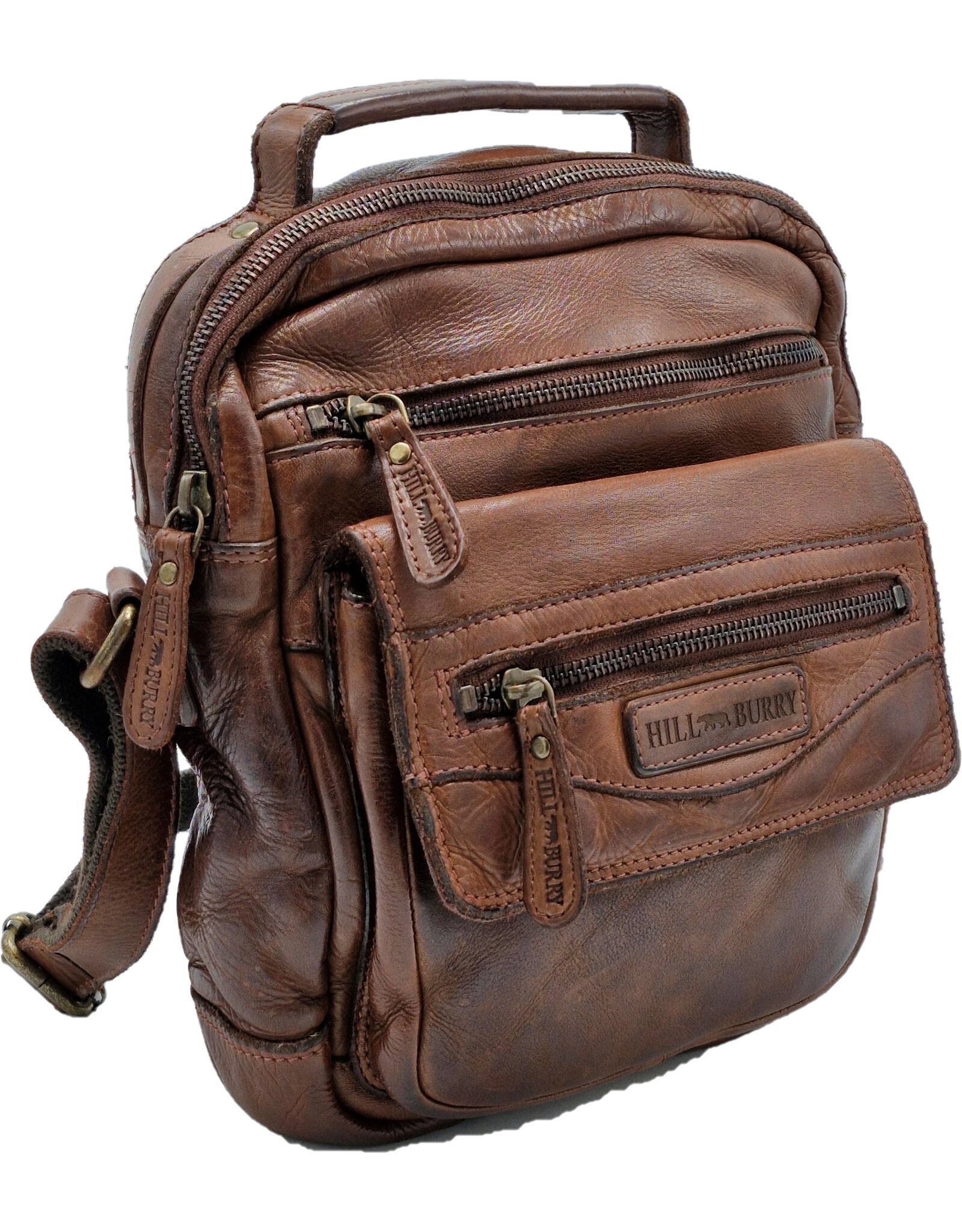HillBurry Leren tassen - HillBurry Stoere Crossbody Tas Gewassen Leer Vintage bruin