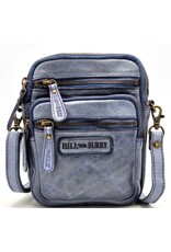 HillBurry Leren Schoudertassen Leren crossbody tassen - Hillburry Leren Schoudertas met Ritsvakjes blauwgrijs