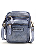 HillBurry Leren Schoudertassen Leren crossbody tassen - Hillburry Leren Schoudertas met Ritsvakjes blauwgrijs