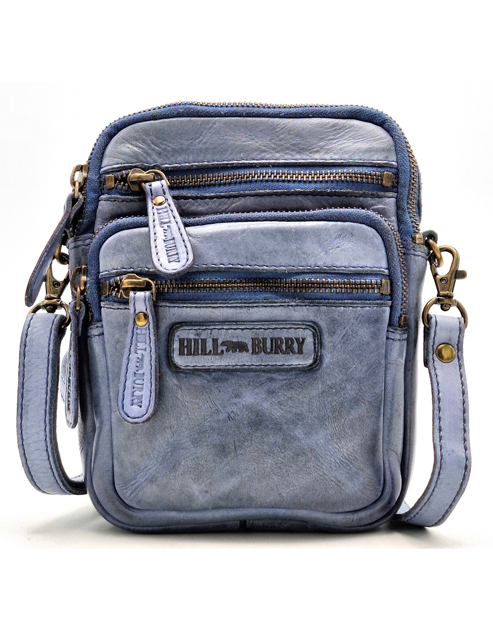 HillBurry Leather Shoulder bags  Leather crossbody bags - Hillburry Leather Shoulder Bag with Zip Pockets Kangaroo Blue