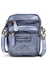 HillBurry Leren Schoudertassen Leren crossbody tassen - Hillburry Leren Schoudertas met Ritsvakjes blauwgrijs