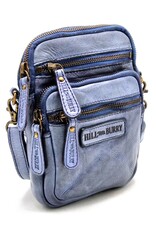 HillBurry Leren Schoudertassen Leren crossbody tassen - Hillburry Leren Schoudertas met Ritsvakjes blauwgrijs