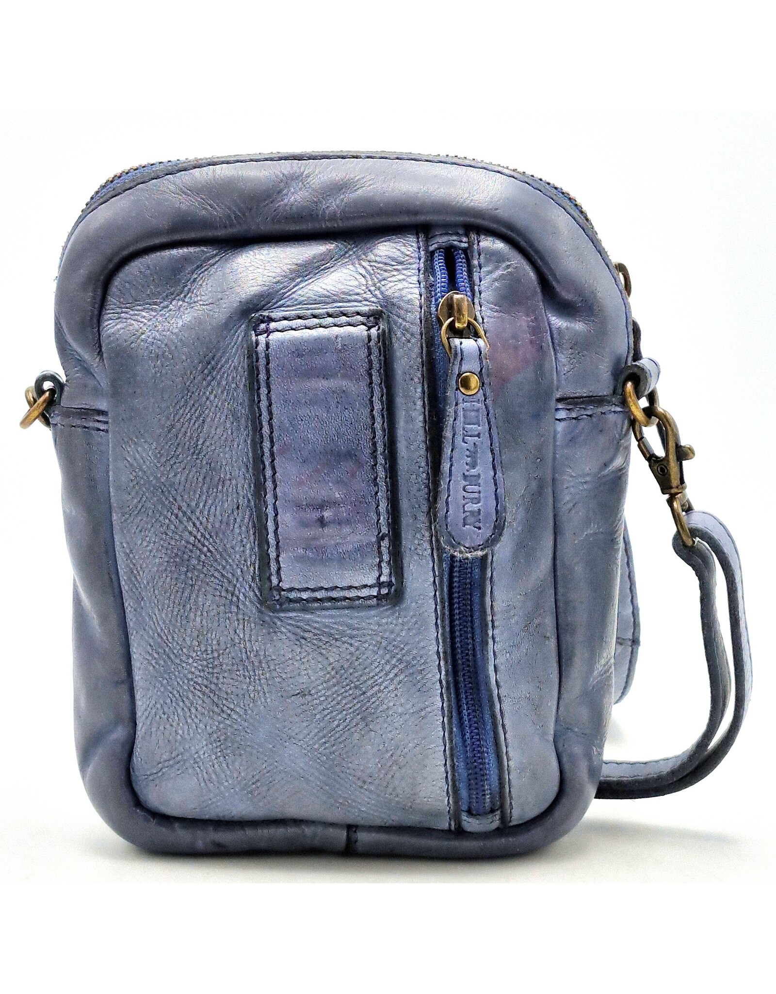 HillBurry Leren Schoudertassen Leren crossbody tassen - Hillburry Leren Schoudertas met Ritsvakjes blauwgrijs