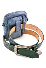 HillBurry Leren Schoudertassen Leren crossbody tassen - Hillburry Leren Schoudertas met Ritsvakjes blauwgrijs