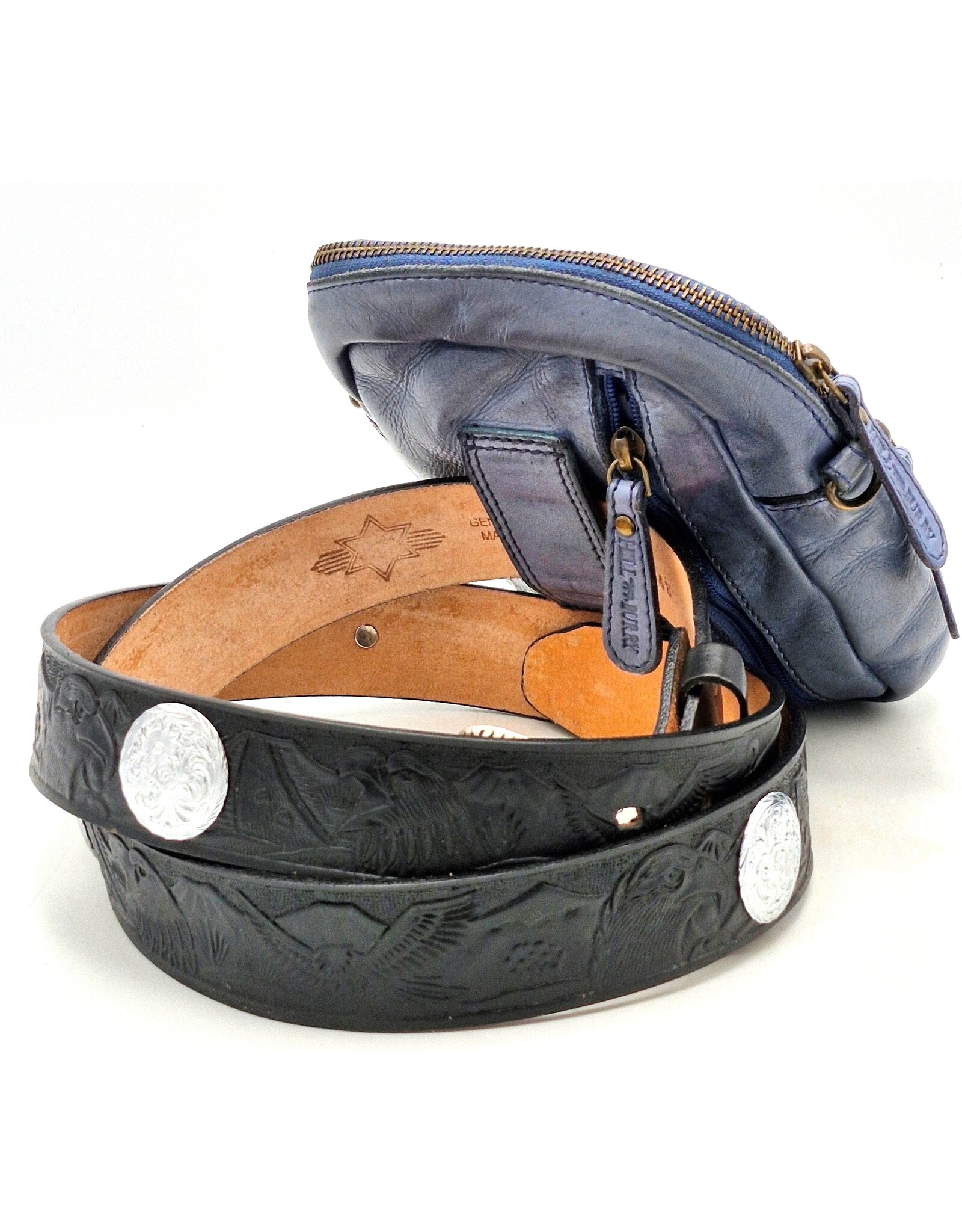 HillBurry Leren Schoudertassen Leren crossbody tassen - Hillburry Leren Schoudertas met Ritsvakjes blauwgrijs