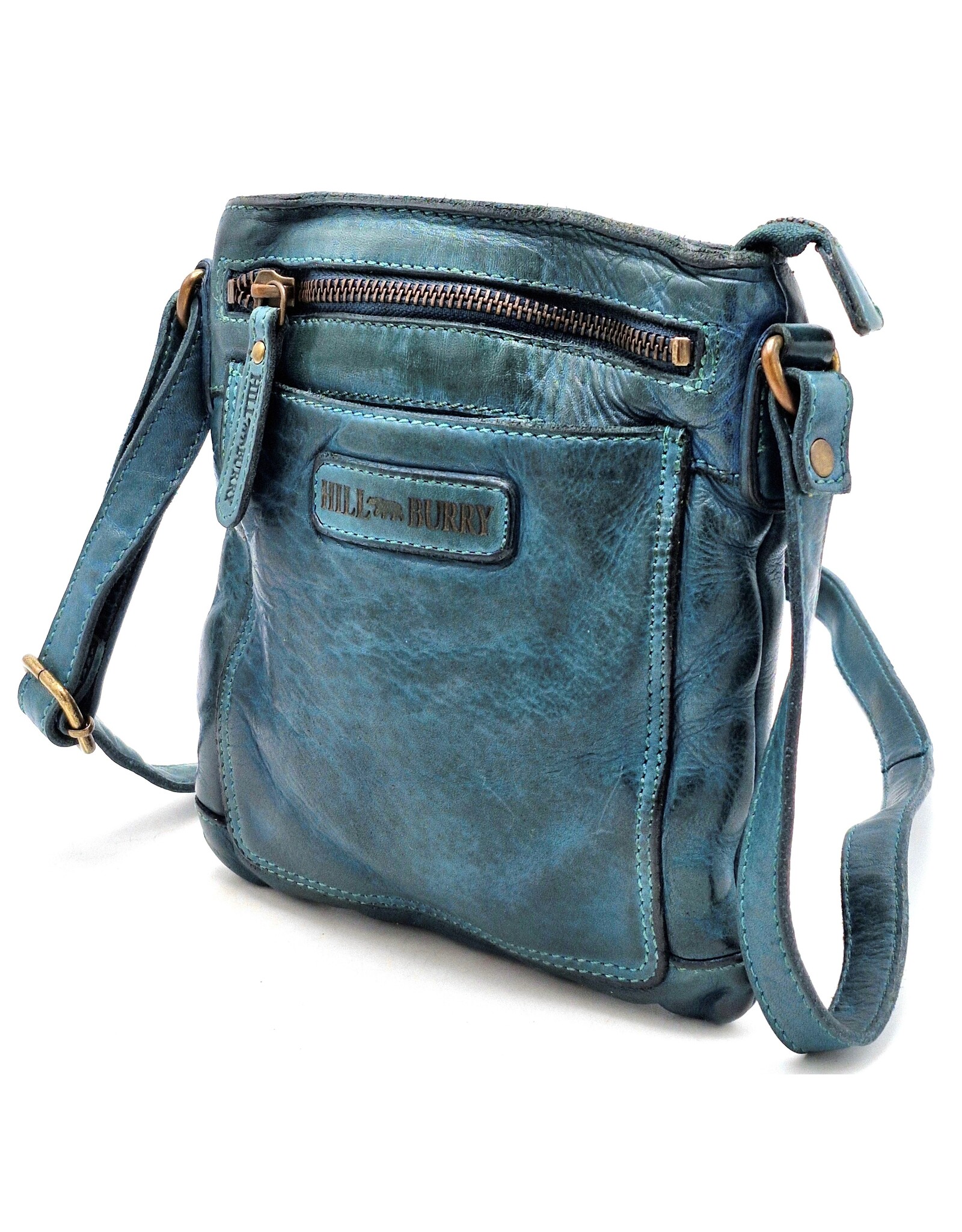 HillBurry Leather Shoulder bags  Leather crossbody bags - Hillburry Crossbody flat bag with front pocket petrol