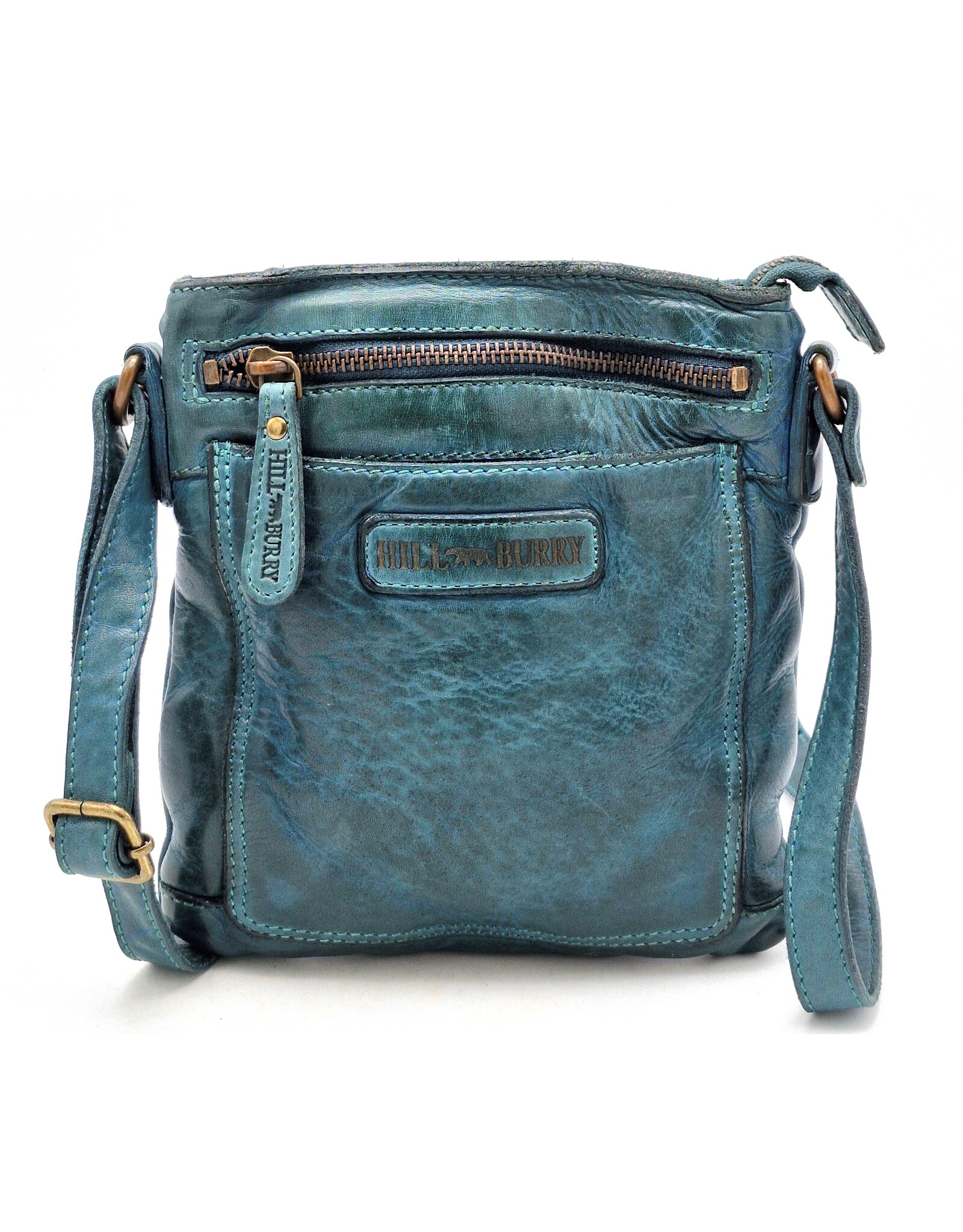 HillBurry Leather Shoulder bags  Leather crossbody bags - Hillburry Crossbody flat bag with front pocket petrol