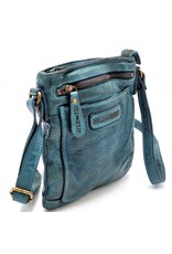 HillBurry Leren Schoudertassen Leren crossbody tassen - Hillburry  Crossbody platt tas met voorvak petrol