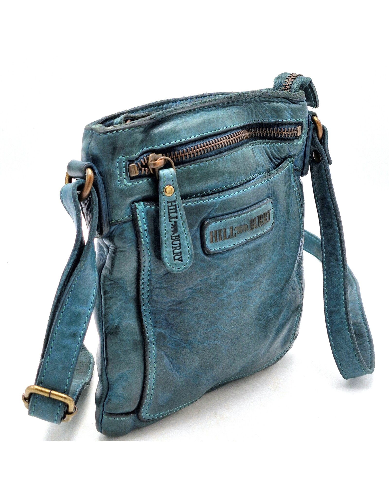HillBurry Leather Shoulder bags  Leather crossbody bags - Hillburry Crossbody flat bag with front pocket petrol