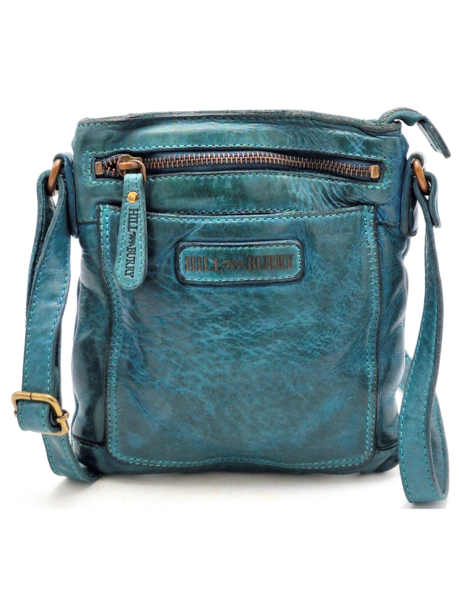 HillBurry Leather Shoulder bags  Leather crossbody bags - Hillburry Crossbody flat bag with front pocket petrol