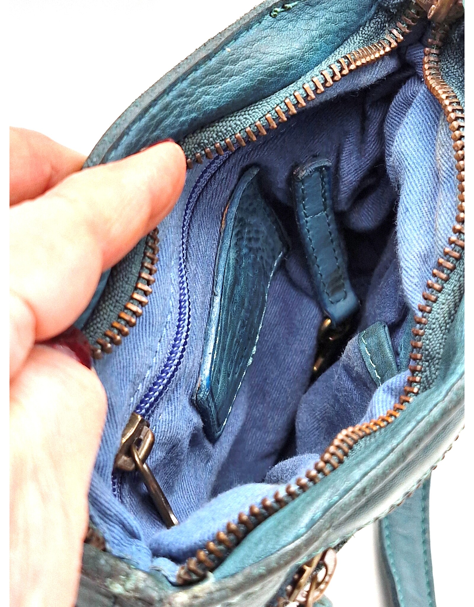 HillBurry Leather Shoulder bags  Leather crossbody bags - Hillburry Crossbody flat bag with front pocket petrol