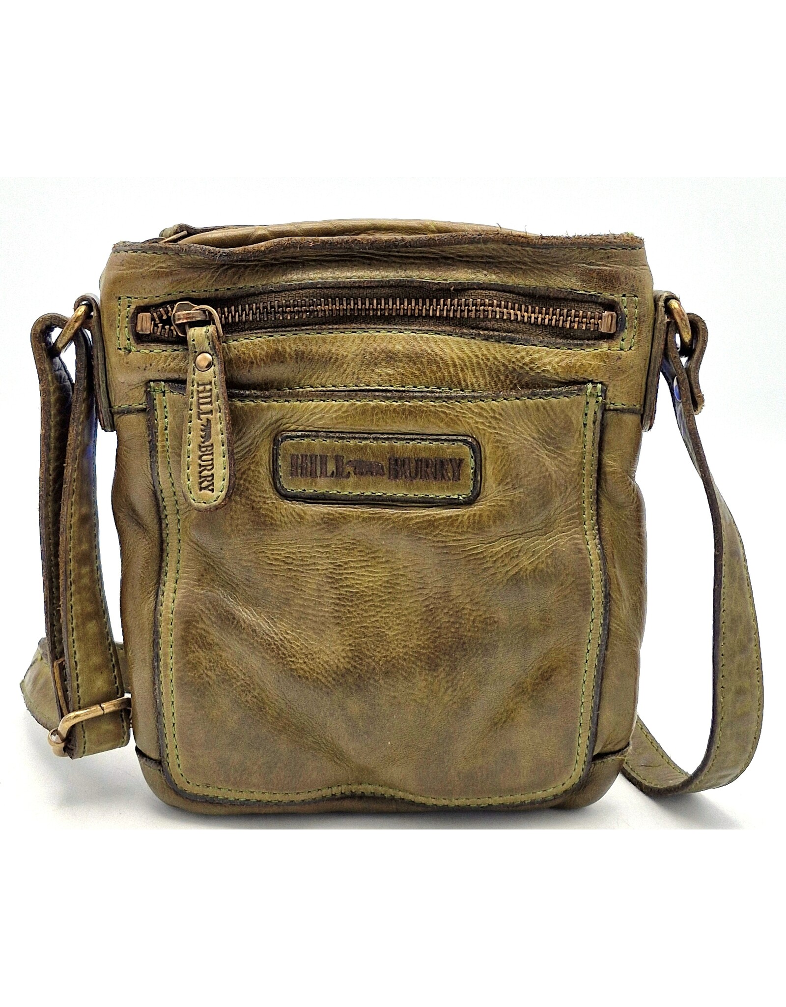HillBurry Leren Schoudertassen Leren crossbody tassen - Hillburry  Crossbody platte tasje met voorvak groen