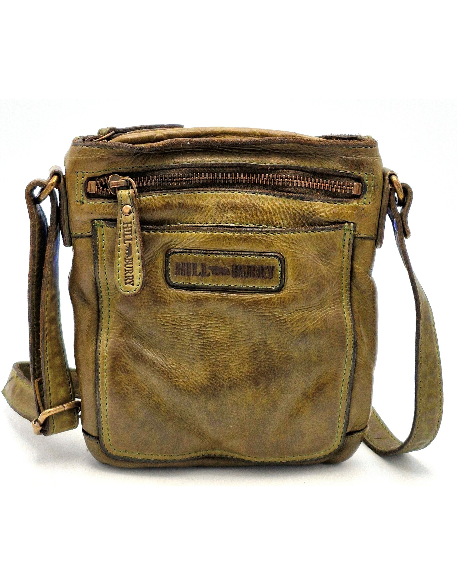 HillBurry Leather Shoulder bags  Leather crossbody bags - Hillburry Crossbody flat bag with front pocket green