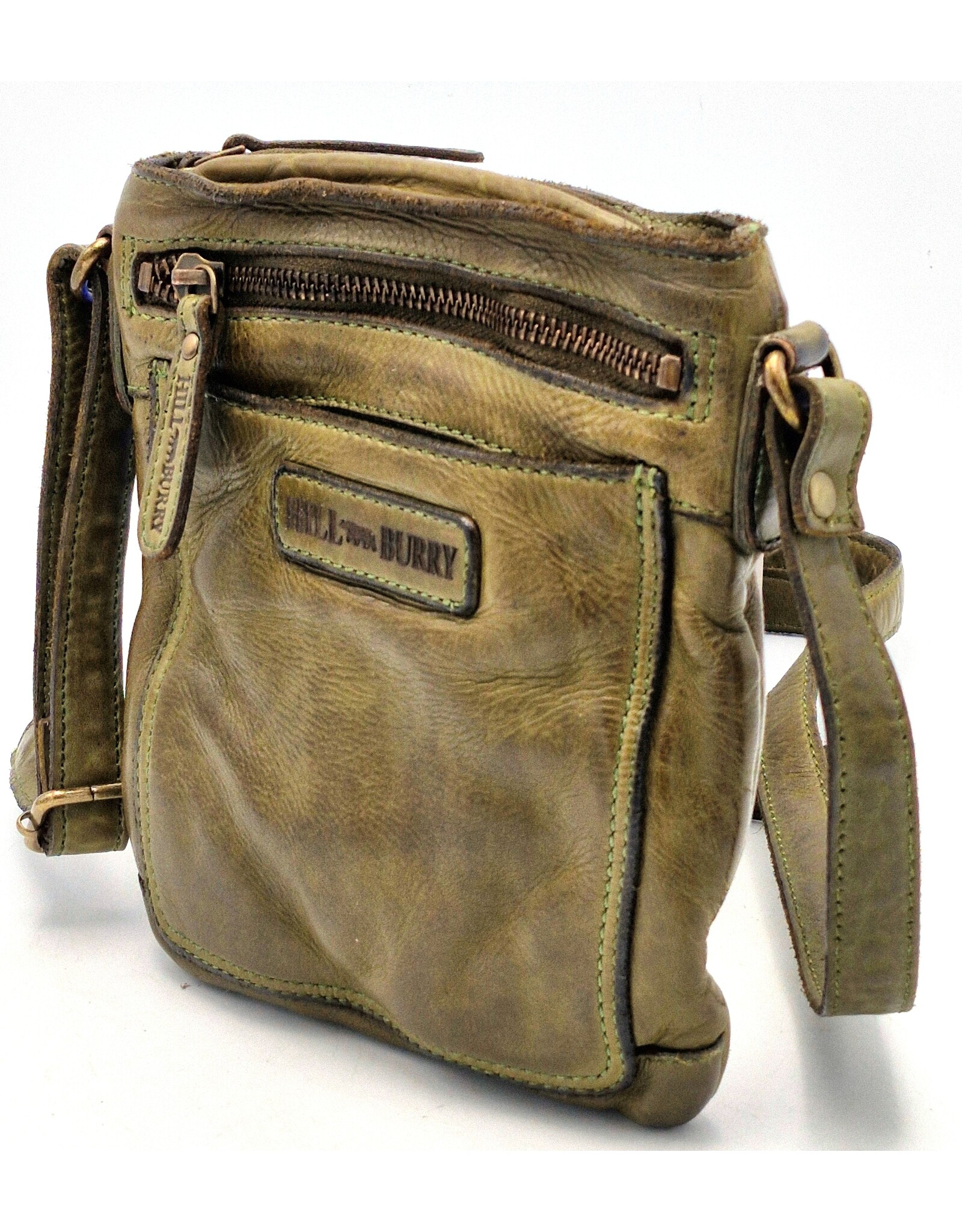 HillBurry Leather Shoulder bags  Leather crossbody bags - Hillburry Crossbody flat bag with front pocket green