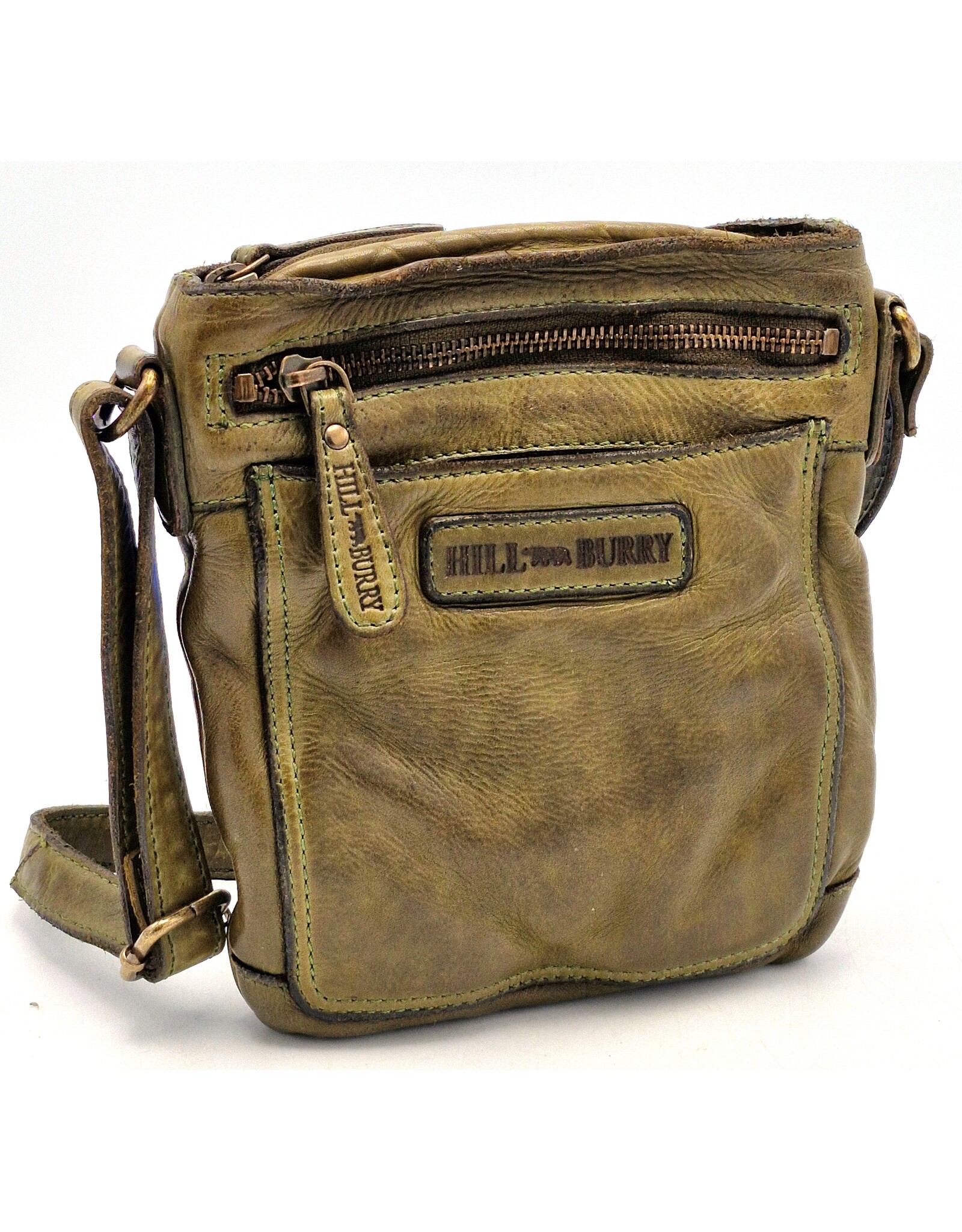 HillBurry Leren Schoudertassen Leren crossbody tassen - Hillburry  Crossbody platte tasje met voorvak groen