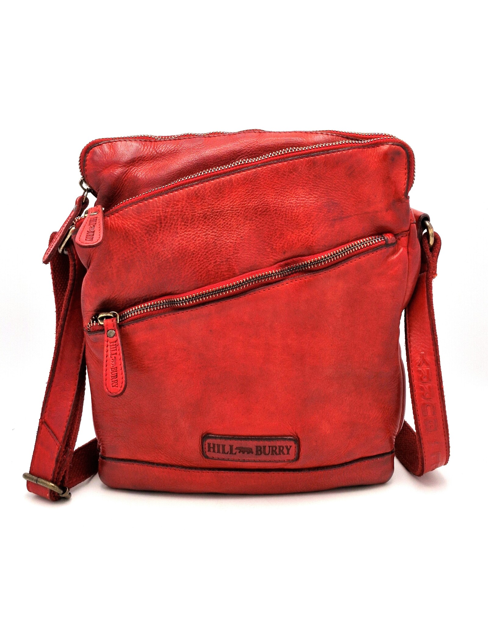 HillBurry Leren Schoudertassen Leren crossbody tassen - HillBurry Stoere Schoudertas Gewassen leer rood