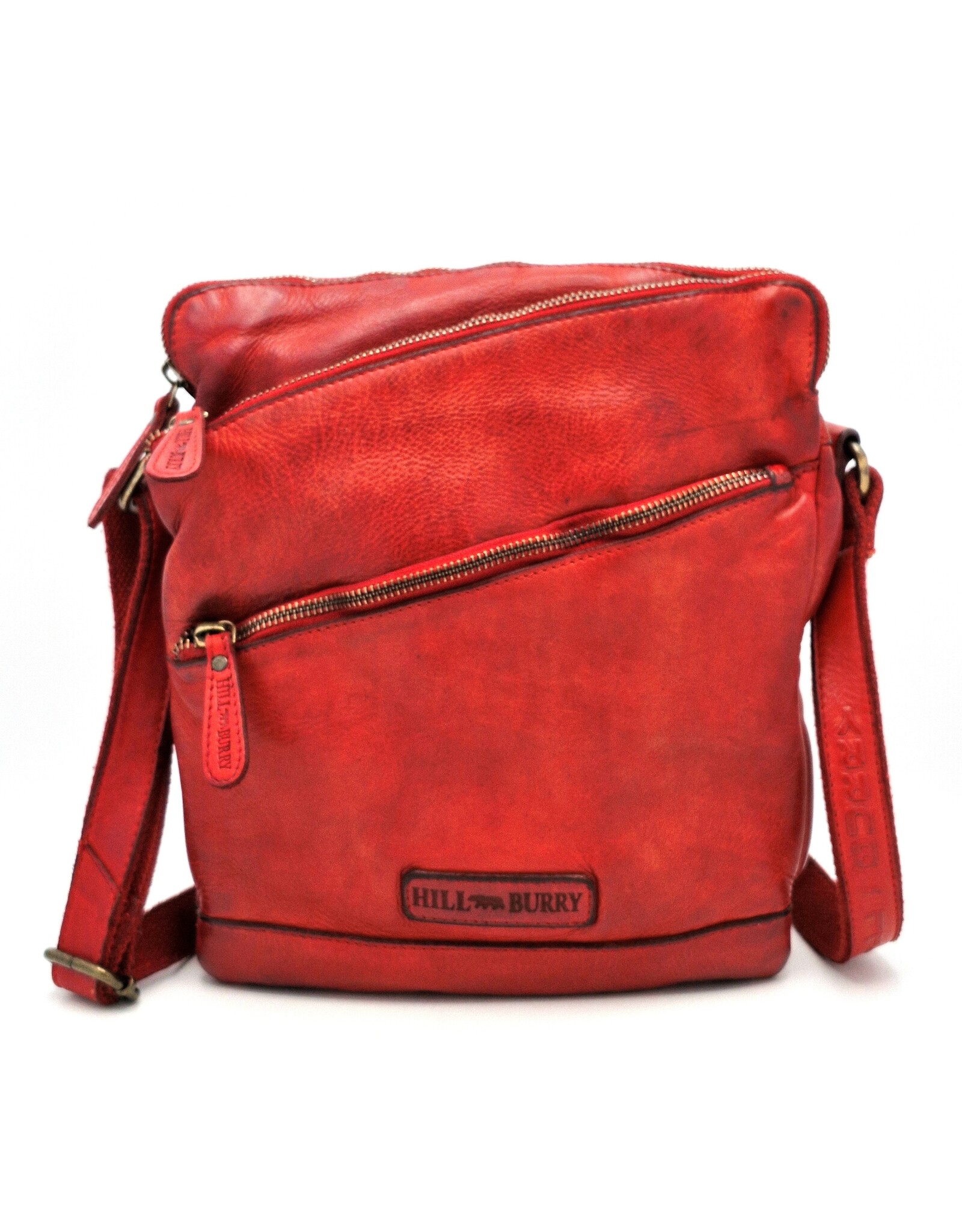 HillBurry Leren Schoudertassen Leren crossbody tassen - HillBurry Stoere Schoudertas Gewassen leer rood