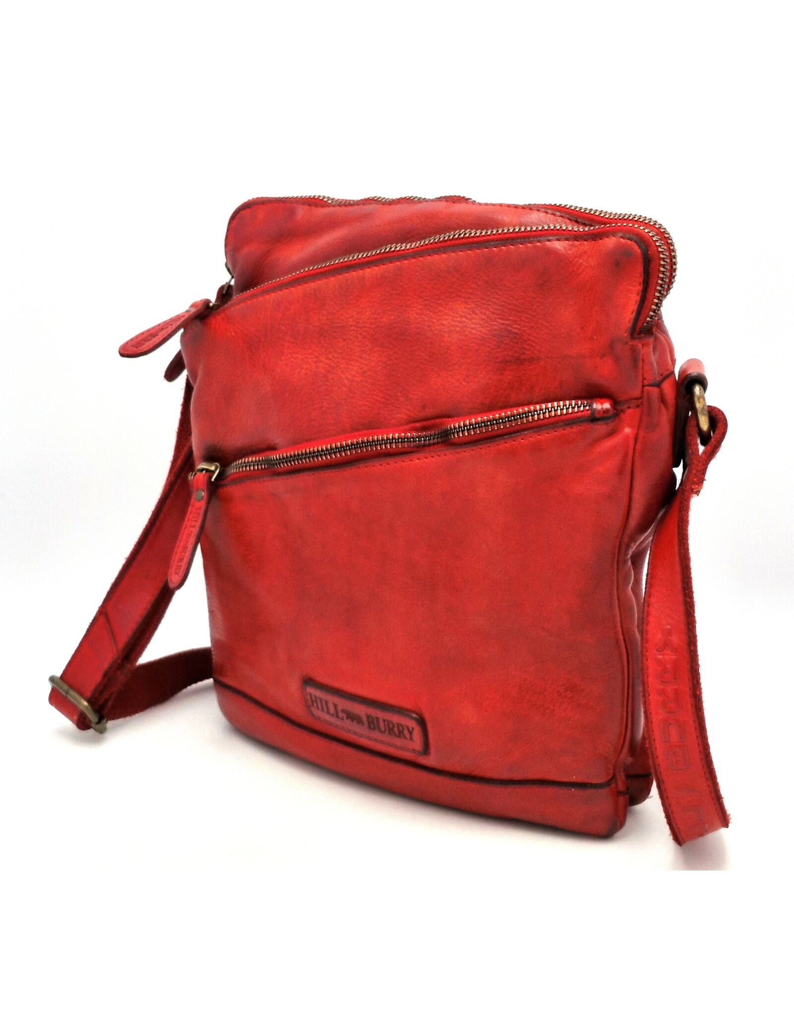 HillBurry Leren Schoudertassen Leren crossbody tassen - HillBurry Stoere Schoudertas Gewassen leer rood